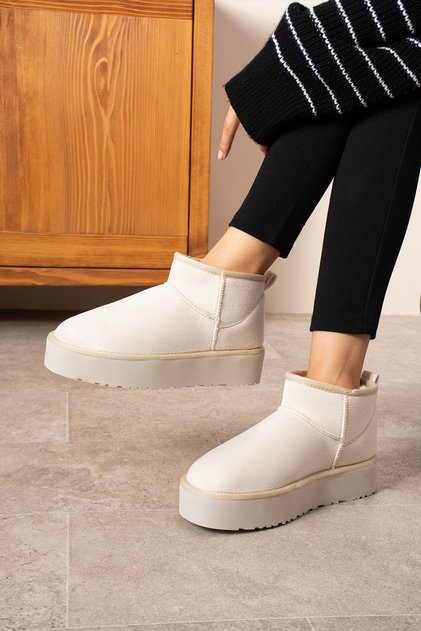 Mini Tan Suede Thick Sole Women's Boots with Fur Inside
