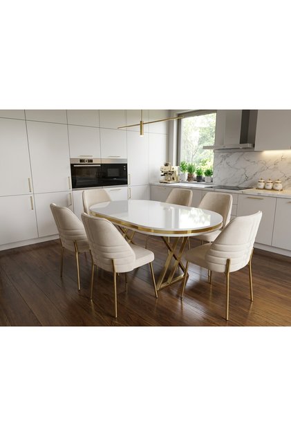 SALON VE MUTFAK YEMEK MASASI TAKIMI 90X170 ( MASA VE 6 SANDALYE )