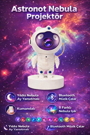 Petrix Çocuk Uzaktan Kumandalı Astranot Projektör Gece Lambası