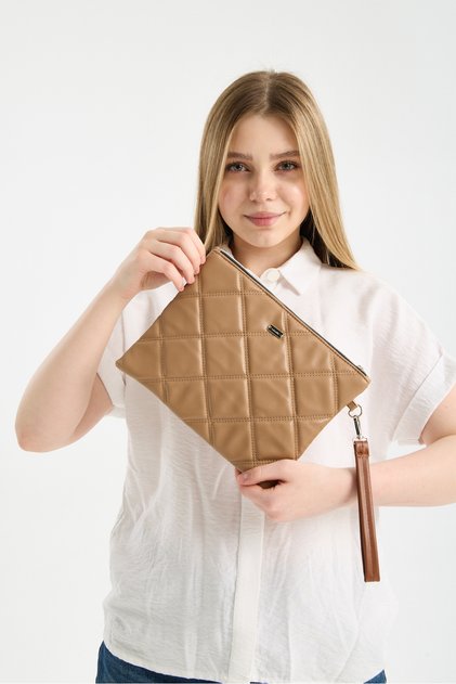 Lavita Portfolio & Clutch Bag with Removable Wrist Strap Taba 25 X 19 cm