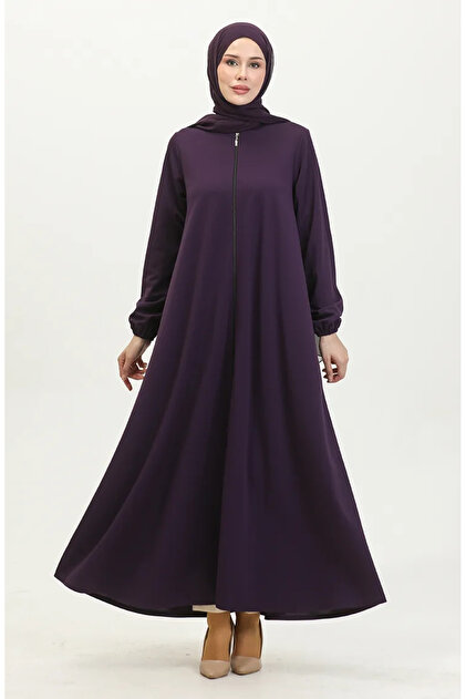 Zippered double mevlana abaya 2029-04 purple