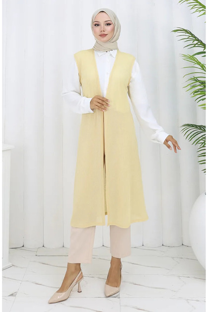 Simple Thin Basic Long Vest Women's Vest Plus Size Vest 8763-05 Light Yellow