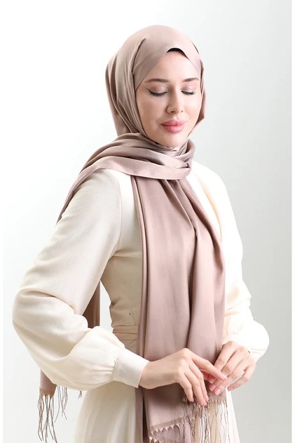 Long Fringed Viscose Shawl 70331-16 Milky Coffee