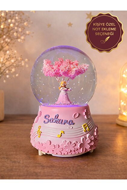 Rüya Kıyısı Sakura Ağacı Altında Keman Çalan Kadın Işıklı Müzikli