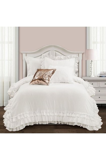 Double White Organic Cotton Frilly Duvet Cover Set