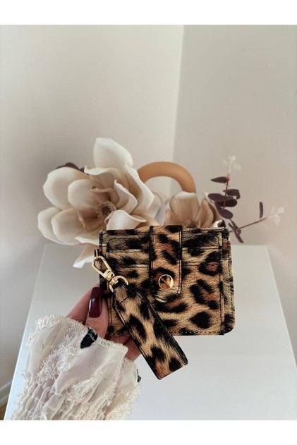 Women's Leopard Patterned Wallet with Keychain Detail