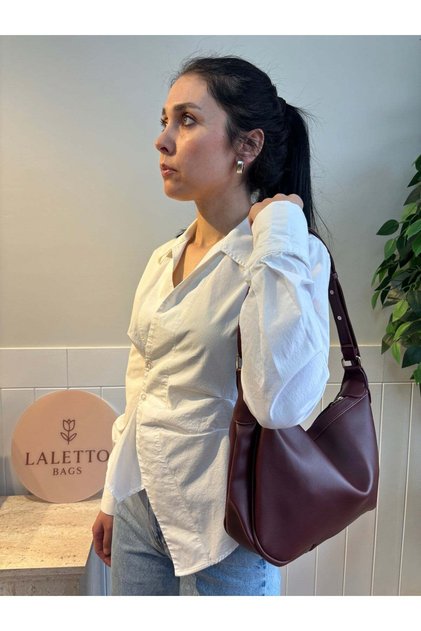 Women's Burgundy Camellia Model Casual Adjustable Strap Cross Shoulder Bag