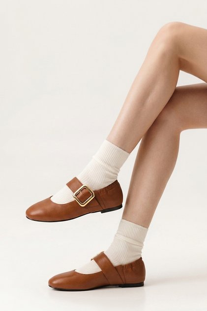 , Women Genuine Leather Ballet Flats 1611022Z2759 Tan
