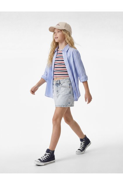 Pamuklu Slim Fit Cepli Denim Şort Etek