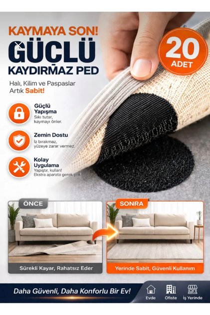 20 Adet Halı Kilim Koltuk Örtüsü Kaydırmaz Sabitleyici Cırt Yıkanabilir Kendinden Yapışkanlı Ped