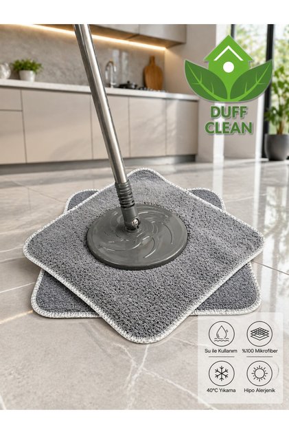 GRİ (1 ADET) Standart Ölçü Döner Başlıklı Yedek Mop Bezi Lüks Kalite Mikrofiber