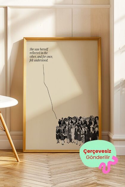 Kadın Temalı Yazılı Tablo Minimal Kolaj Poster Modern Duvar Dekoru Çerçevesiz