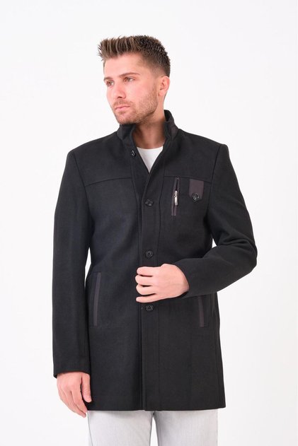 Ezel Mock Neck Chest Button Men's Melton Coat 432