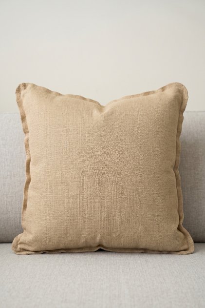 2 Pieces Overlock Stitched Linen Cushion Cover 40X40 cm – Decorative Cushion Cover, with Hidden Zipper