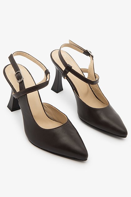 Brown Genuine Leather Open Back Ankle Strap Stiletto