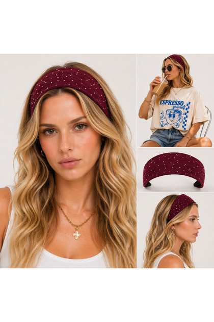 Stoned Flexible Hair Band Shiny Thick Cotton Hair Band Bandana with Stone Details