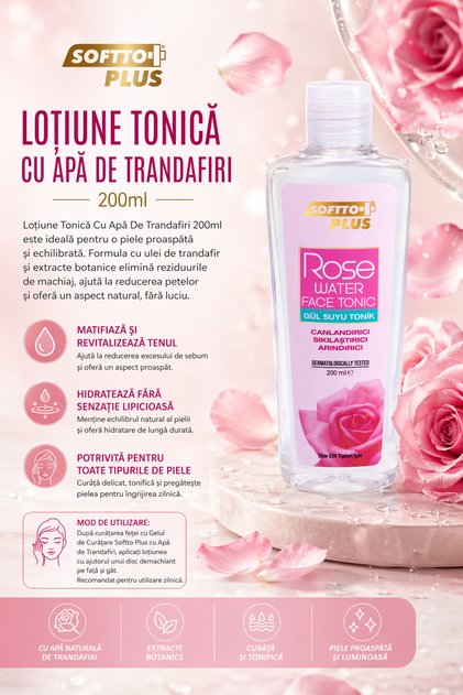 Loțiune tonică cu apă de trandafiri - 200 ml