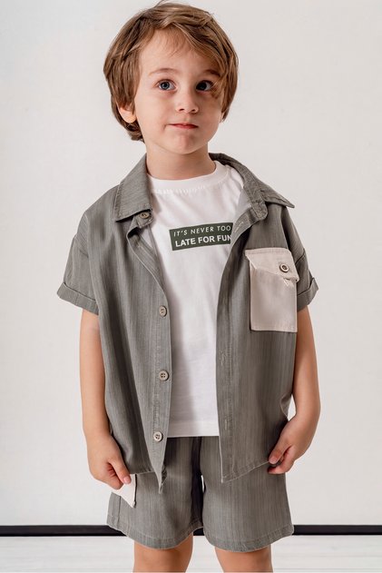 Boy's Short Sleeve Shirt and Shorts 3-Piece Set 3703 Smr