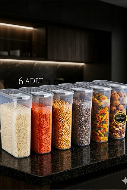 SWENCRAFT 6 ADET 6 Litre Erzak Bakliyat Saklama Kabı Kiler Box 6