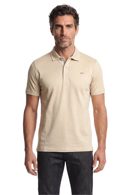Men's Regular Cut Metallic Logo Detailed Cotton Short Sleeve Beige Polo Neck T-Shirt