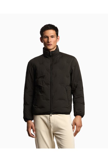 Men's 100% down Stand Collar Zippered Long Sleeve Khaki Coat