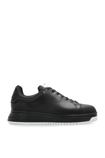 Men's Lace-Up Medium Thick Sole Leather Black Sneaker