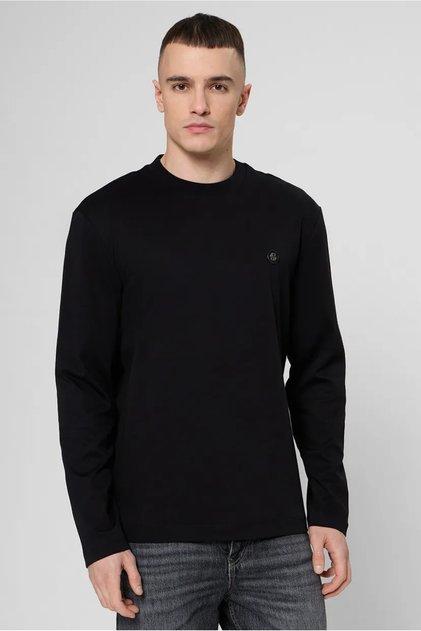 Erkek Normal Kalıp %100 Pamuklu Logo Baskılı Uzun Kollu Siyah Sweatshirt
