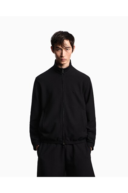 Emporio Armani Jakarlı Pamuklu Regular Fit Dik Yaka Fermuarlı
