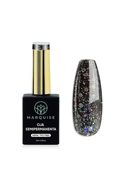 Oja Semipermanentă HEMA/TPO Free Glitter Negru Holografic Argintiu 15 ml UV/LED J989