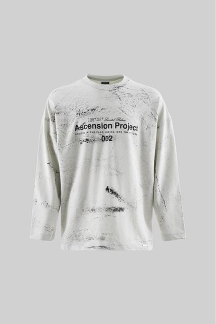 Tricou cu mânecă lungă cu efect de stropire și imprimat, gri spațial