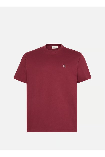 Erkek Regular Fit Yuvarlak Yakalı Göğsü CK Logolu Pamuklu Kısa Kollu Kırmızı T-Shirt
