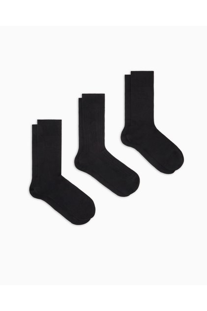 Men's Jacquard Patterned Stretchy Cotton 3-Pack Black Socks
