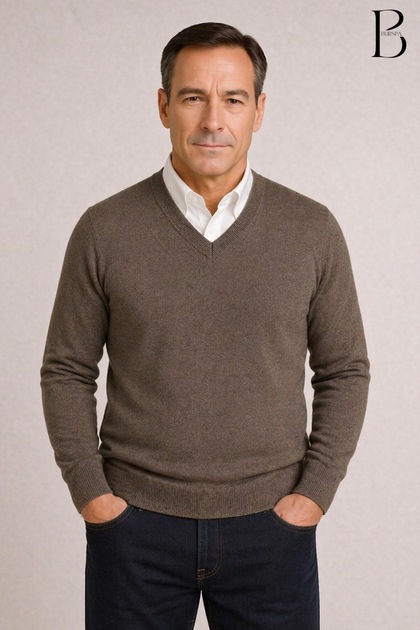 Winter V-Neck Thin Wool Brown Dad Sweater