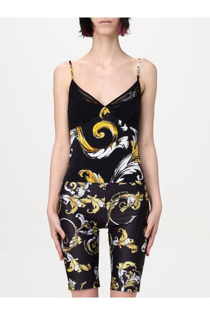 Women's Thin Strap Deep Neckline Colorful Figure Patterned Black Blouse