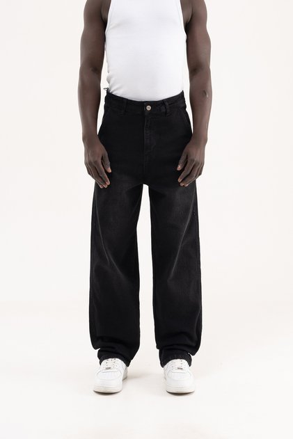 Men's Basic Baloon Fit Baggy Jean Trousers Effect Black