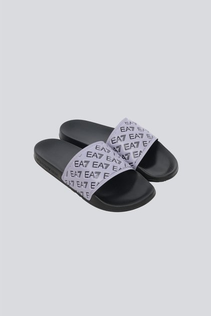Papuci unisex EA7 cu model text, confortabili, cu talpă plată, liliac 7X000109 AF15125-MC137