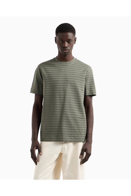 Men's Regular Fit Pure Cotton Jacquard Short Sleeve Green T-Shirt
