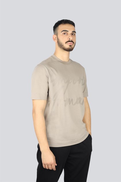 Men's Regular Fit Round Neck Cotton Short Sleeve Beige T-Shirt
