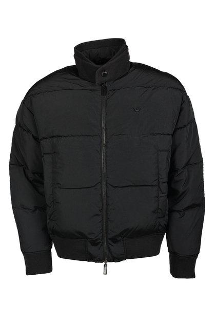 Men's Logoed Winter Black Coat with Zipper Closure Pockets