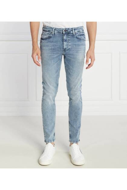 Erkek Marka Logolu Pamuklu Normal Kalıp Günlük Mavi Jeans