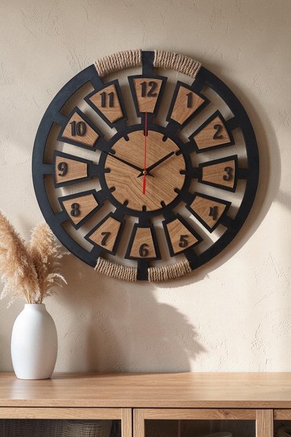 Ergeç Tasarım Dekoratif Jüt Ipli Duvar Saati Lazer Kesim Hediyelik 40 cm - sessiz mekanizma