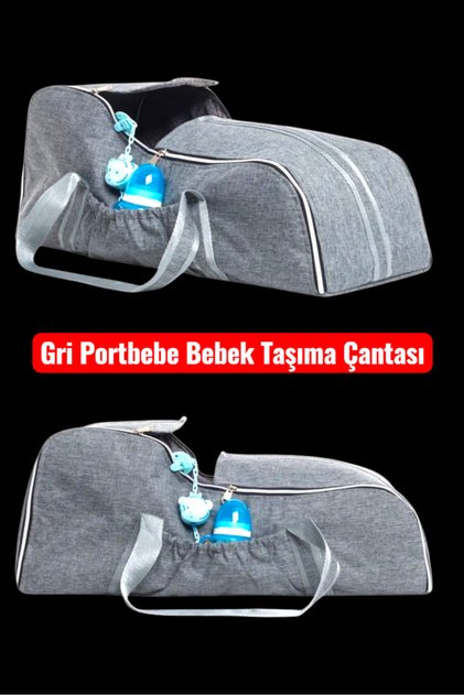 Gri Portbebe Bebek Taşıma Çantası Leke Tutmaz Su Geçirmez Silinebilir Kumaş