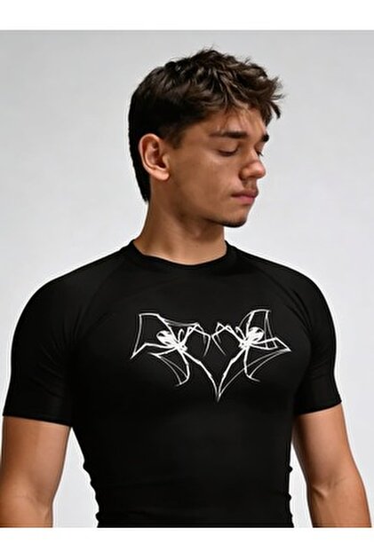 Yokedwear Batman Compression Dar / Slim Bisiklet Yaka Tişört siyah