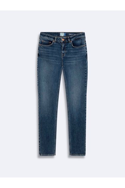 Elıana B Straight Leg Mid Waist Mid Indigo Jean Trousers