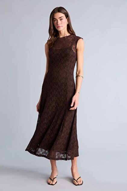 Defacto Fitted Crew Neck Lace Short Sleeve Maxi Dress F8114Ax26Sp- Trendyol