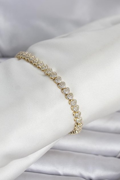 Brass Gold Color Heart Model Row Zircon Stone Women's Bracelet - Ebj260418W41899