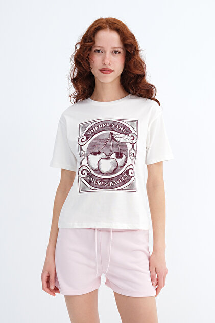 Addax Kiraz Baskılı T-shirt P9017 - Fiyatı, Yorumları