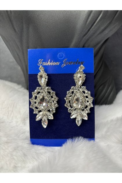 Crystal Stone Large Dangle Evening Dress Earrings Special Design Vintage Model Women's Bridal Earrings