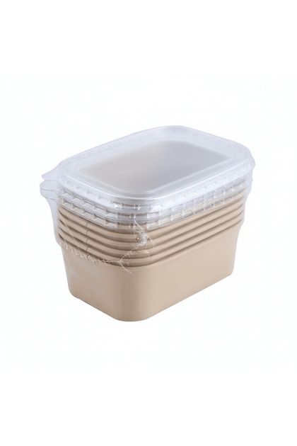 6 pcs Kraft Rectangular Salad Bowl with Lid 1000 ml