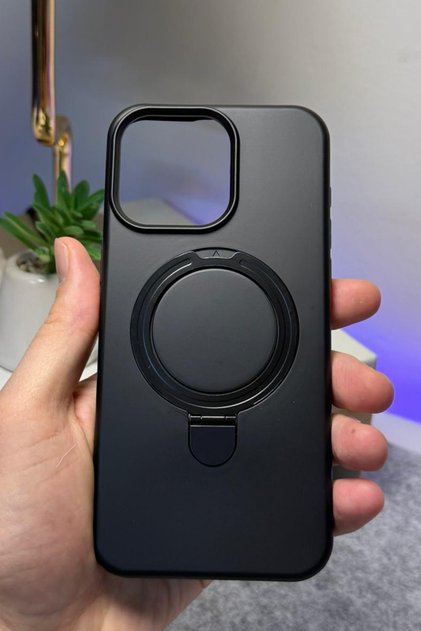 iPhone 16 Pro Max Uyumlu Standlı Magsafe Destekli Kablosuz Silikon İçi Kadife Telefon Kılıfı Kapak
